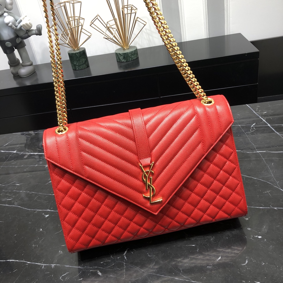 Saint Laurent Envelope Large Grain Quilted Calfskin Handbag Red 487198